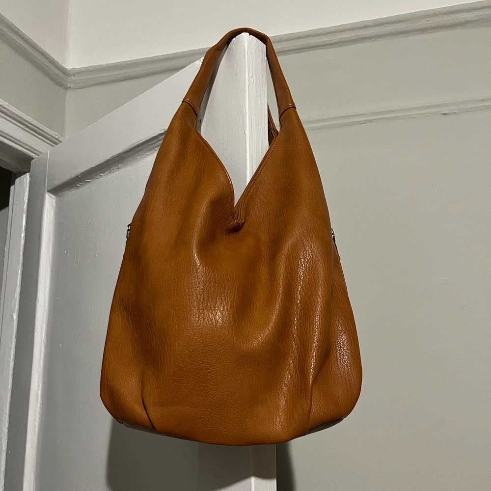 Rustic Cognac Leather Hobo Shoulder Bag